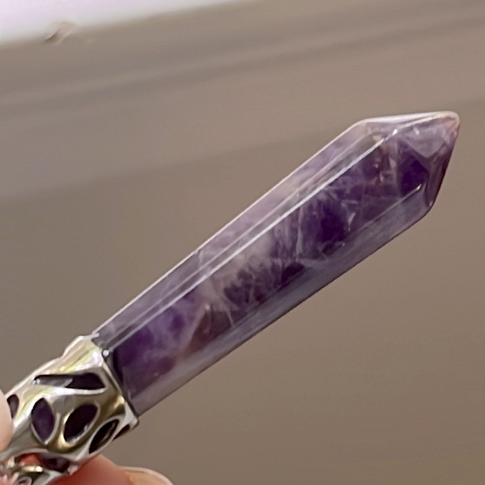 Genuine Amethyst 6- Sided Pendant Point in Silver - Picture 8 of 11